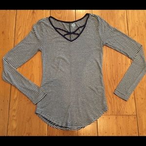 SO Shirt Blue/White Stripe V-Neck With Criss/Cross